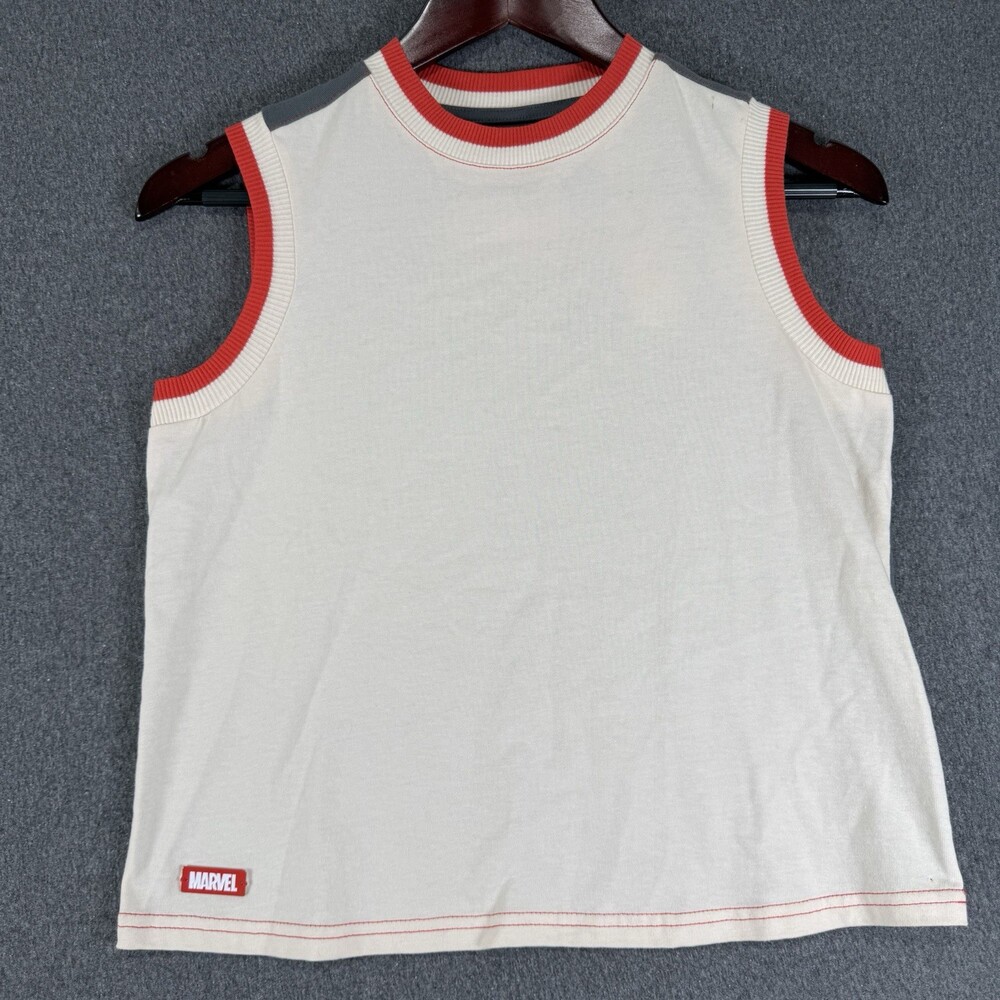Marvel Cream Gray Red Ringer Tank Top Sleeveless Colorblock Shirt READ